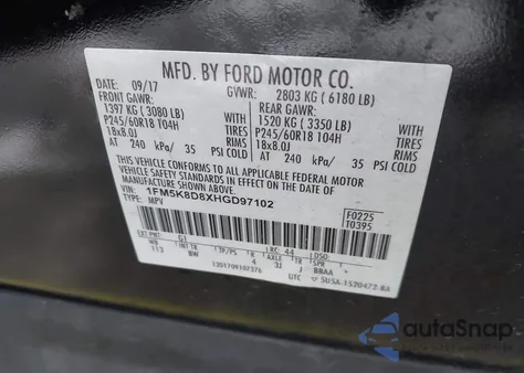 2017 Ford Explorer Xlt z USA, uszkodzony, nr VIN 1FM5K8D8XHGD97102